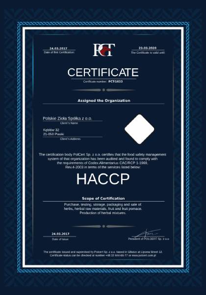 Certyfikat PCT 1633 HACCP ENG