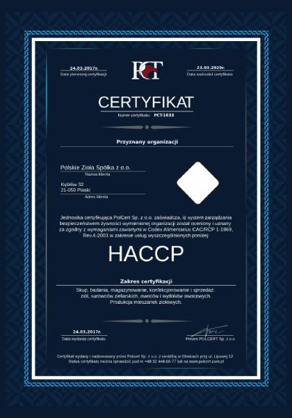 Certyfikat PCT 1633 HACCP PL